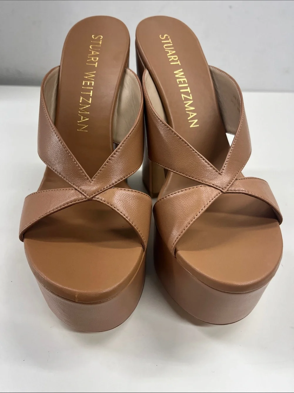 New STUART WEITZMAN Miami Sohigh Crisscross Platform Sandals Size 10.5